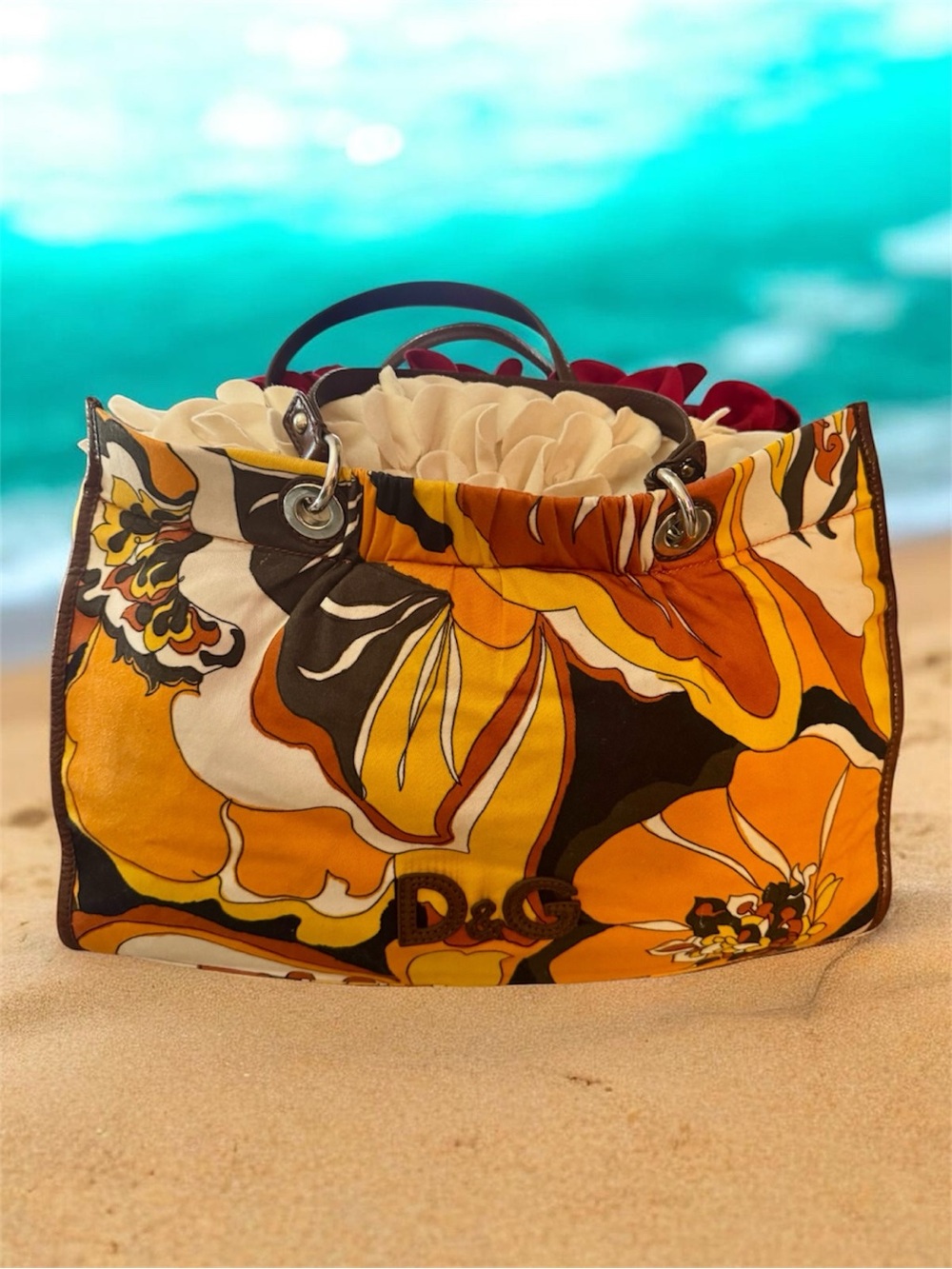 D&G 💯Floral Canvas Tote in Yellow, Orange, Black,Brown ,Cream 🤩